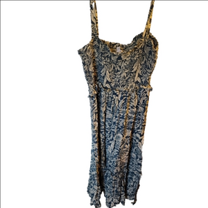 Patrons of Peace Women's Large Blue and Cream Floral Midi Dress